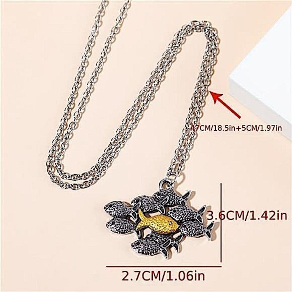 Ocean Inspired Fish Pendant Necklace Individuality Statement Silver Gold Tone - Picture 4 of 7